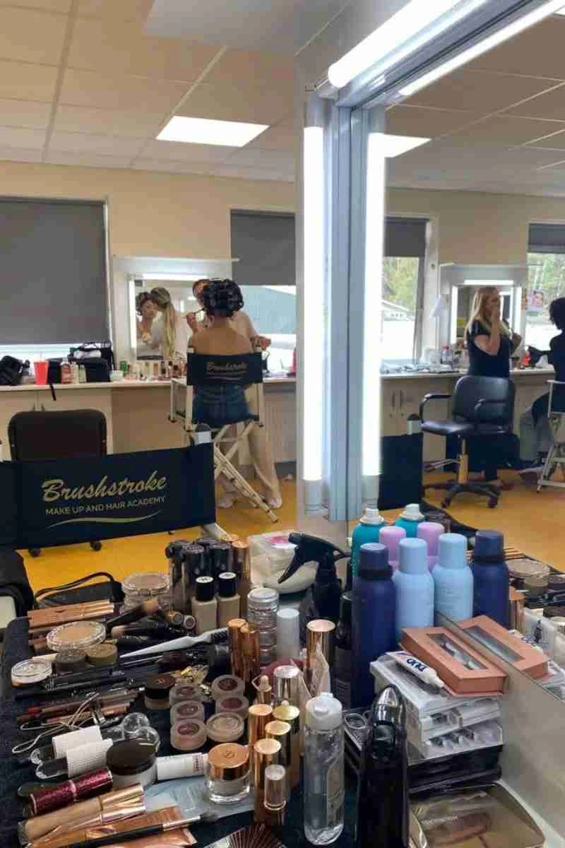 Makeup for camera being applied under studio lighting