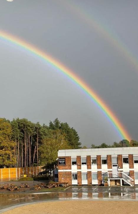 Longcross Studios with rainbow